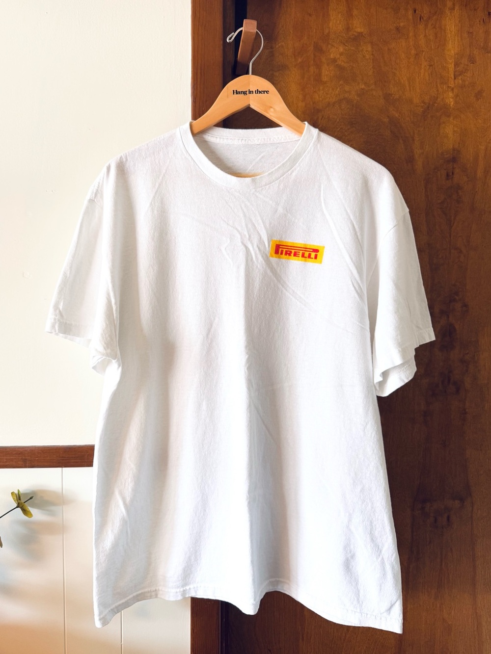 Pirelli White Logo T-Shirt Motorsport Formula 1 Graphic Tee Cotton Men’s Large